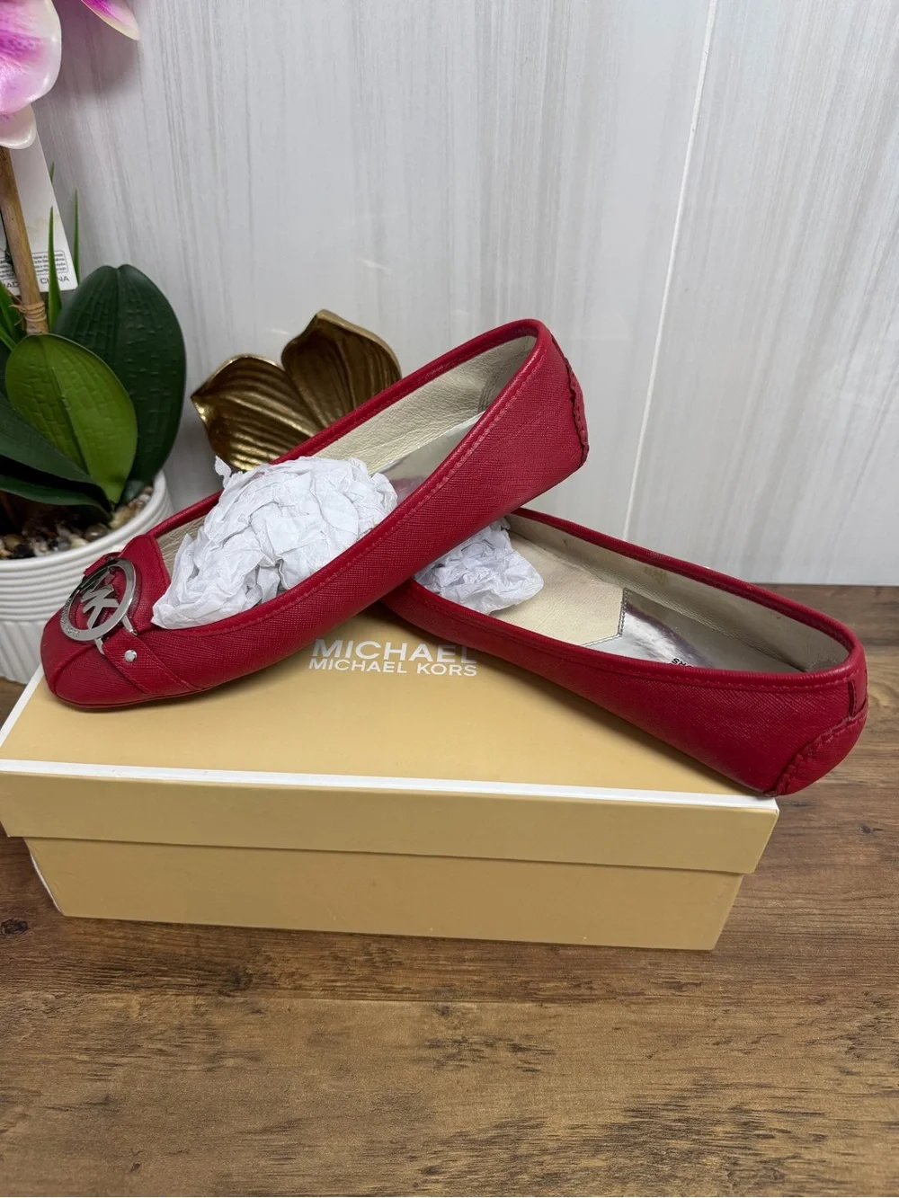 Michael Kors Women's Red Logo Ballet Flats